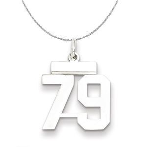 Silver, Athletic Collection Medium Polished Number 79 Necklace - 20 In
